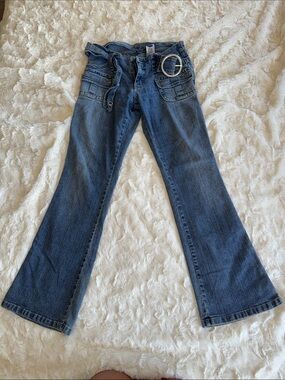 Revolt Jeans Mid-Rise Blue Flare Jeans with Self-Fabric Belt